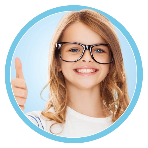 Little Girl Giving Thumbs Up In a Circle With A Blue Border